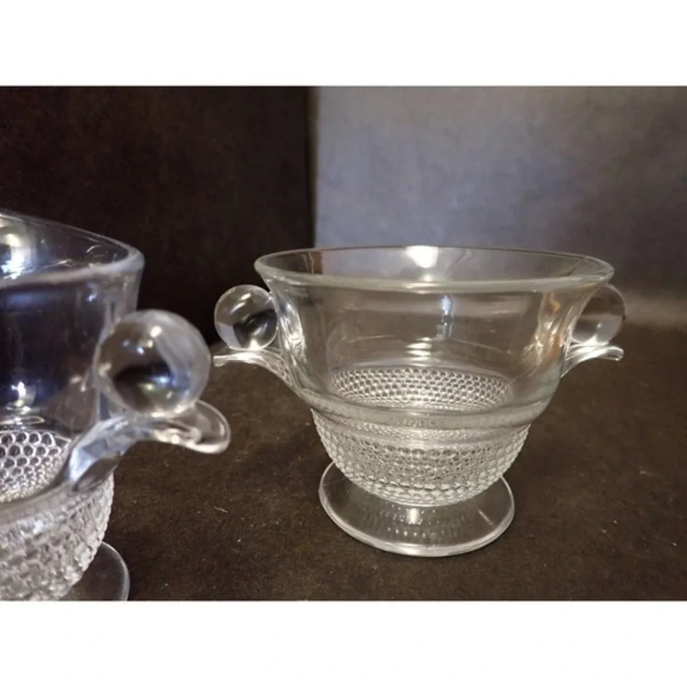 Vintage Duncan & Miller Teardrop Clear ball Handle Glass Creamer and‎ Sugar